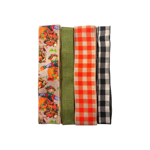 Fall Scarecrow Wreath Making Kit | Hello Fall Sign Leaves & Coordinating Ribbons - Picture 5 of 7